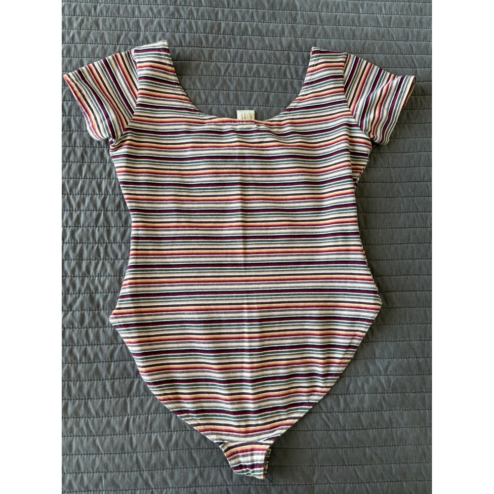Vintage Clifford & Wills Multi Color Striped Bodysuit Short Sleeve Scoop Neck - Picture 8 of 8